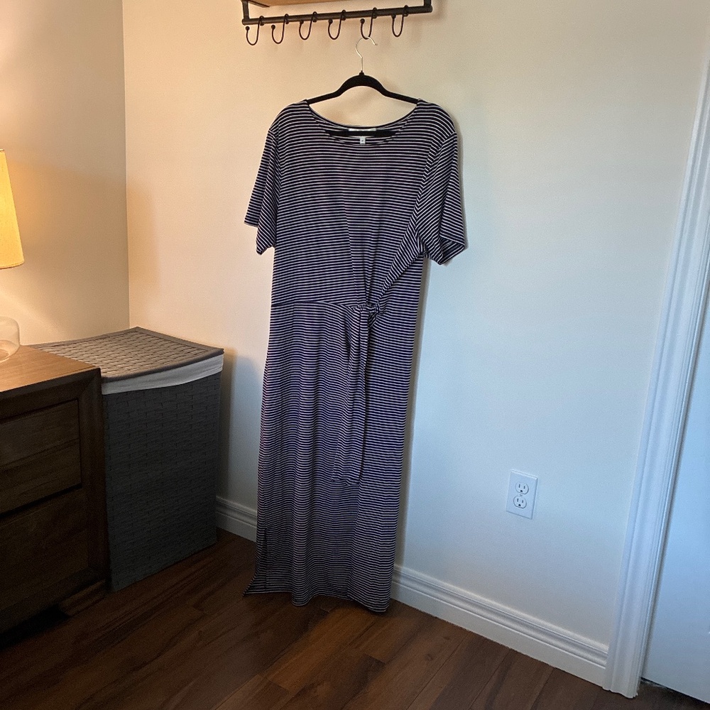 Navy Striped Jersey Dress Fits 2x